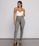 Poised In Plaid Tie Waist Skinny Pants