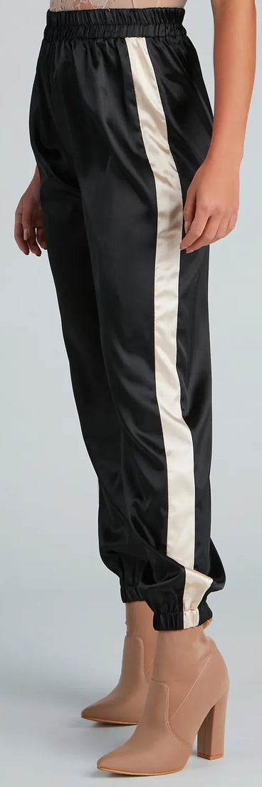 Sleek Striped Satin Joggers