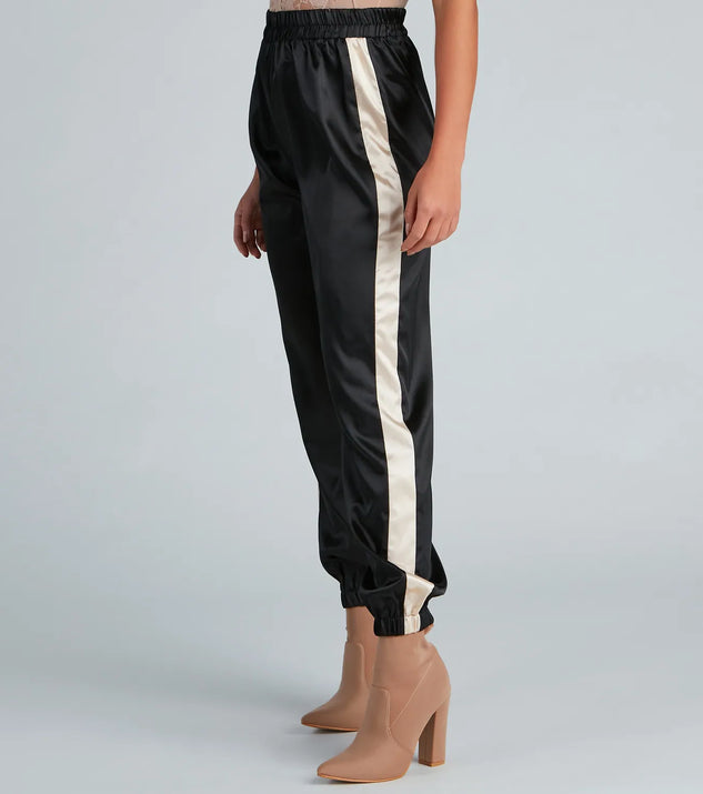 Sleek Striped Satin Joggers