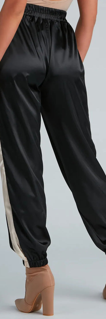 Sleek Striped Satin Joggers