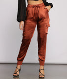 High Waist Satin Cargo Joggers