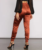 High Waist Satin Cargo Joggers