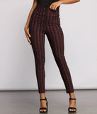 High Waist Snap Front Plaid Skinny Pants