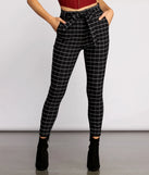 High Waist Paperbag Window Pane Pants