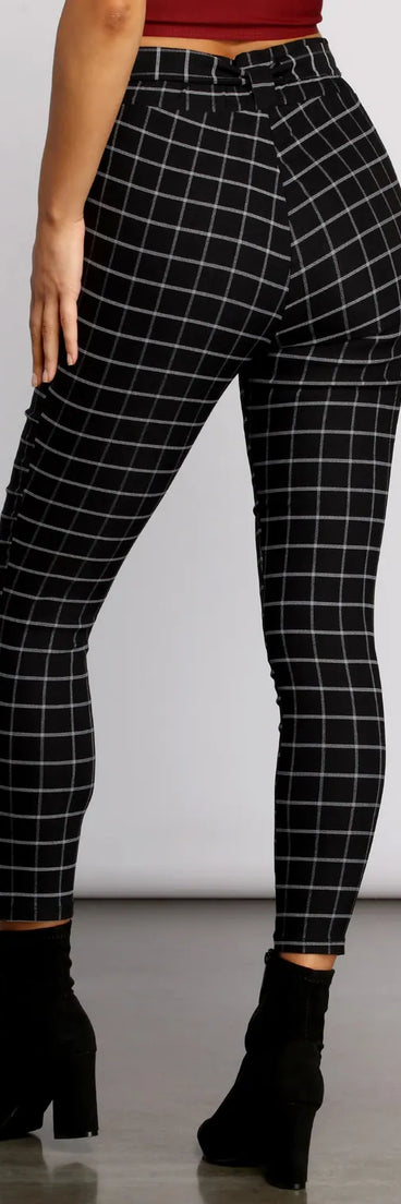 High Waist Paperbag Window Pane Pants