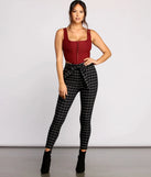 High Waist Paperbag Window Pane Pants