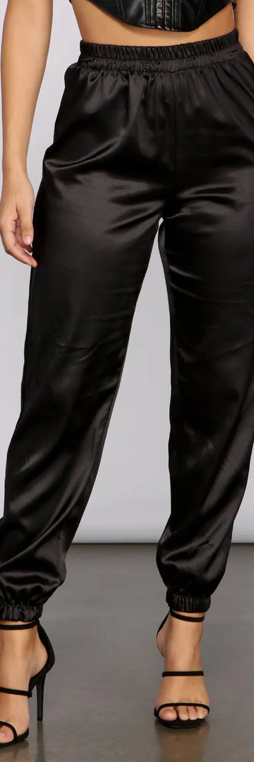 Sleek and Chic Satin Jogger Pants