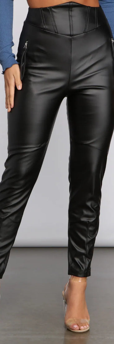 High Corset Waist Faux Leather Pants