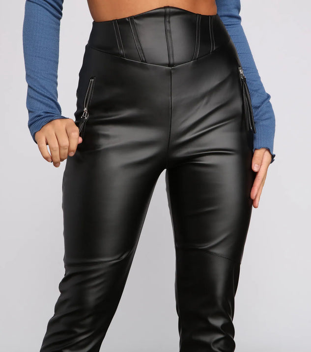 High Corset Waist Faux Leather Pants | Windsor