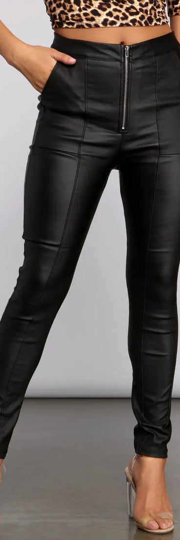 High Waist Coated Faux Leather Skinny Pants