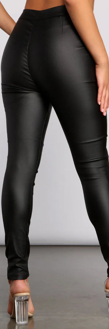 High Waist Coated Faux Leather Skinny Pants