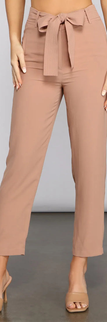 Classic High Waist Belted Tapered Pants