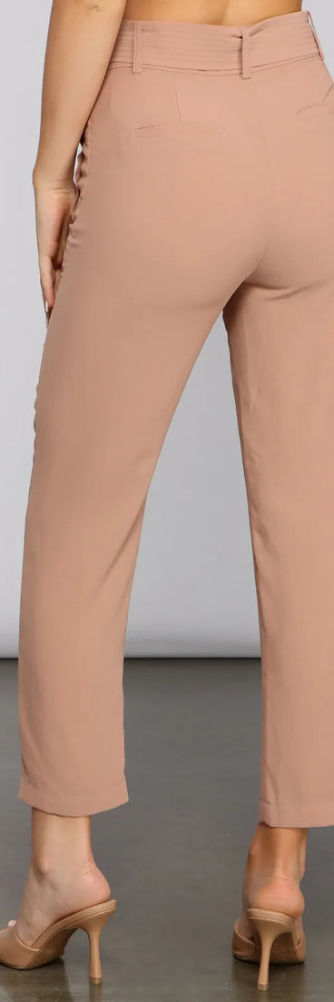 Classic High Waist Belted Tapered Pants