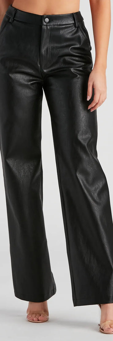 Sleek Faux Leather Straight-Leg Pants