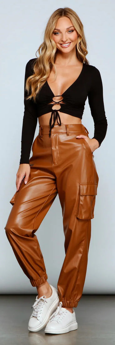 Trendy-Chic Faux Leather Joggers