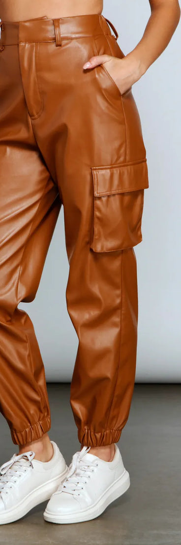 Trendy-Chic Faux Leather Joggers