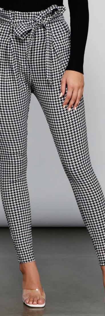 Houndstooth Paper Bag Skinny Pants