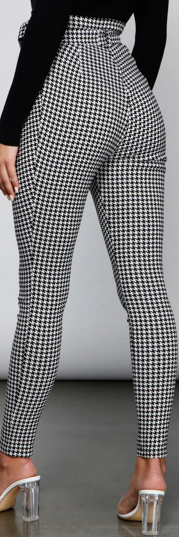 Houndstooth Paper Bag Skinny Pants