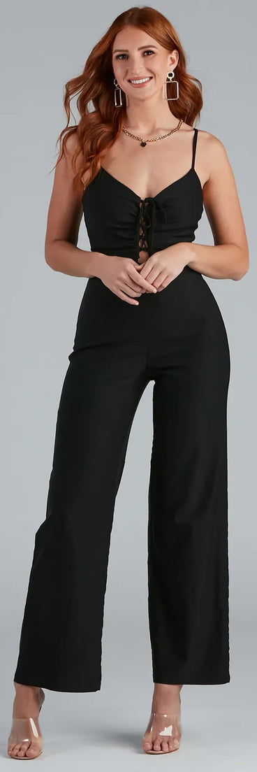 One And Done Lattice Front Jumpsuit