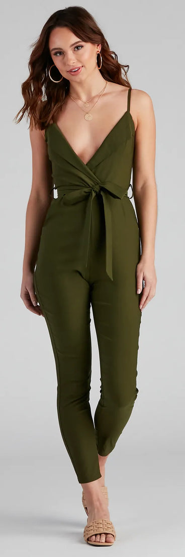 One Hit Wonder Surplice Tie Jumpsuit