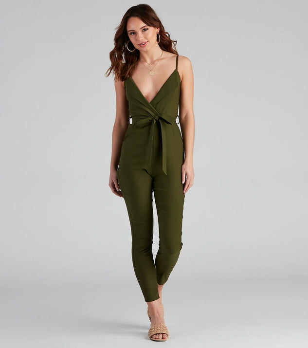 One Hit Wonder Surplice Tie Jumpsuit