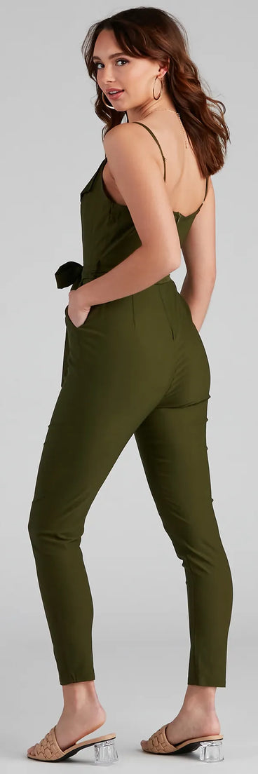 One Hit Wonder Surplice Tie Jumpsuit