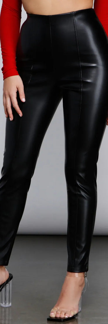High Waist Faux Leather Tapered Leggings