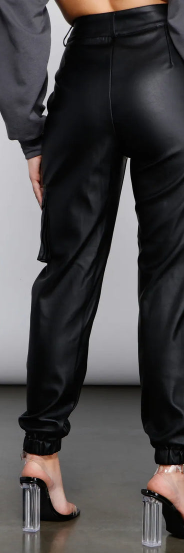 High Waist Faux Leather Cargo Pants