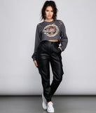 High Waist Faux Leather Cargo Pants