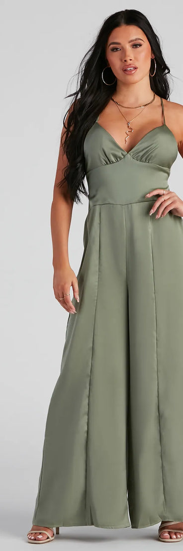 Shine By Me Satin V-Neck Jumpsuit