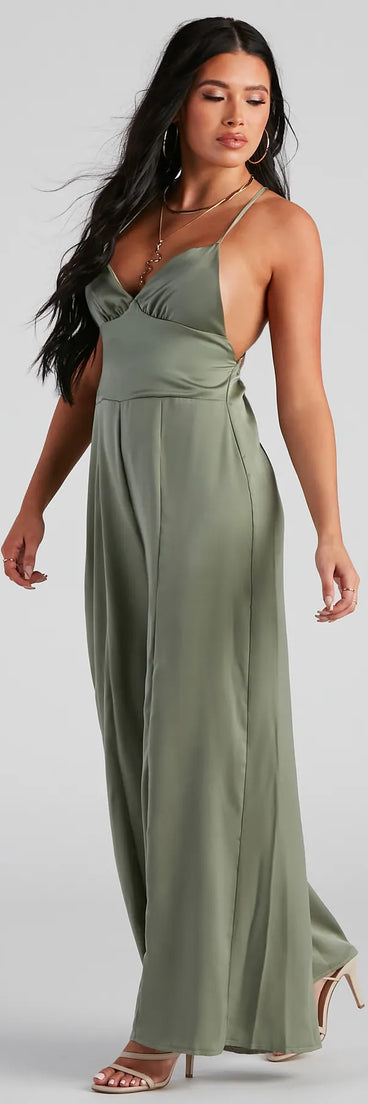 Shine By Me Satin V-Neck Jumpsuit