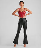 The Stylish Flare High-Rise Coated Pants is a trendy women's bottom in black, designed with modern details and alluring textures to complete chic outfits for 2025.
