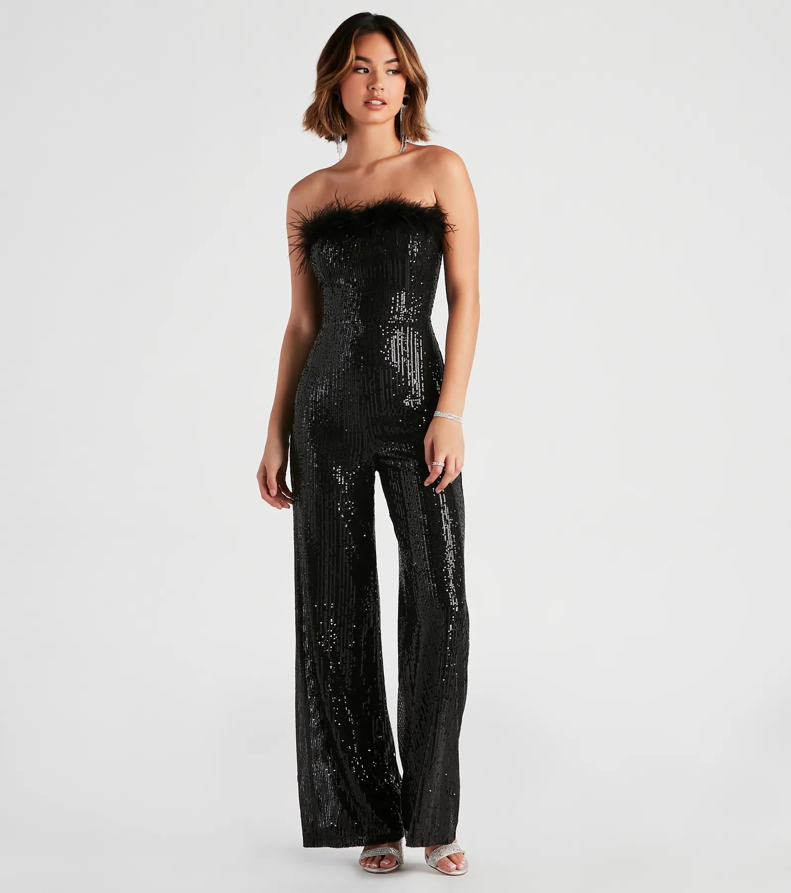 オールインワン・サロペット Sequined Cape Sleeves Jumpsuit Shimmer Sequin Cape Sleeve Jumpsuit Gold