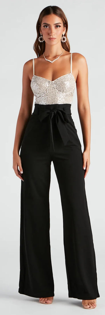 Catch Me In Sequin Wide-Leg Jumpsuit