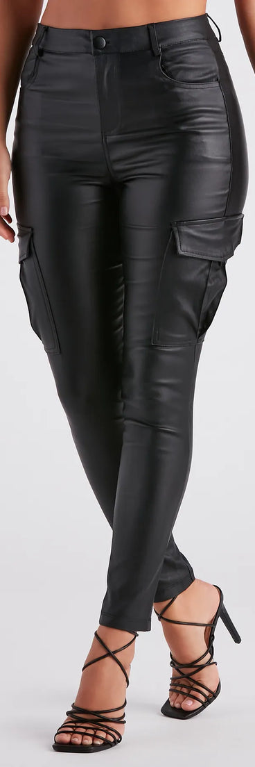 Casually Elevated Faux Leather Cargo Pants