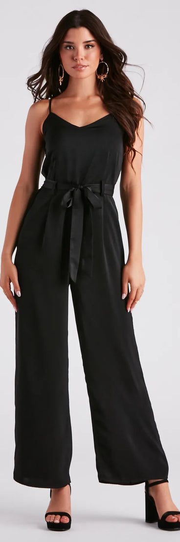 Perfect Host Satin Belted Jumpsuit