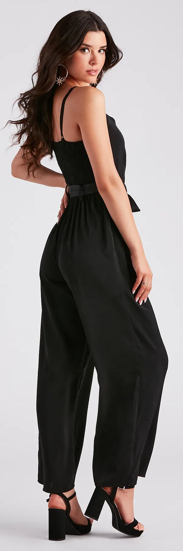 Perfect Host Satin Belted Jumpsuit
