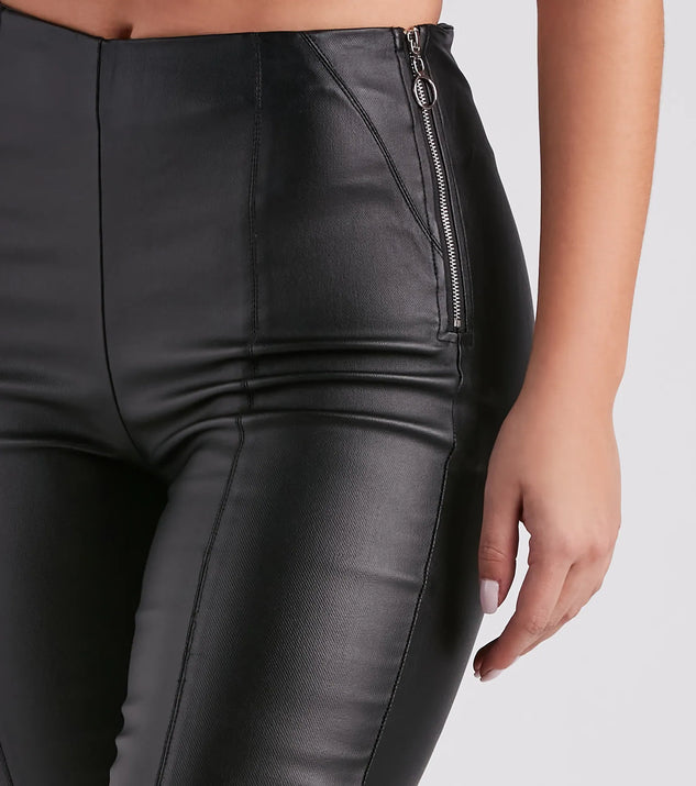 【diante】SYNTHETIC LEATHER SKINNY PANTS 2025 Faux Leather Pants Womans High Rise Stretch Full Length