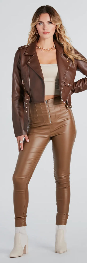 Edgy Babe Coated Faux Leather Skinny Pants