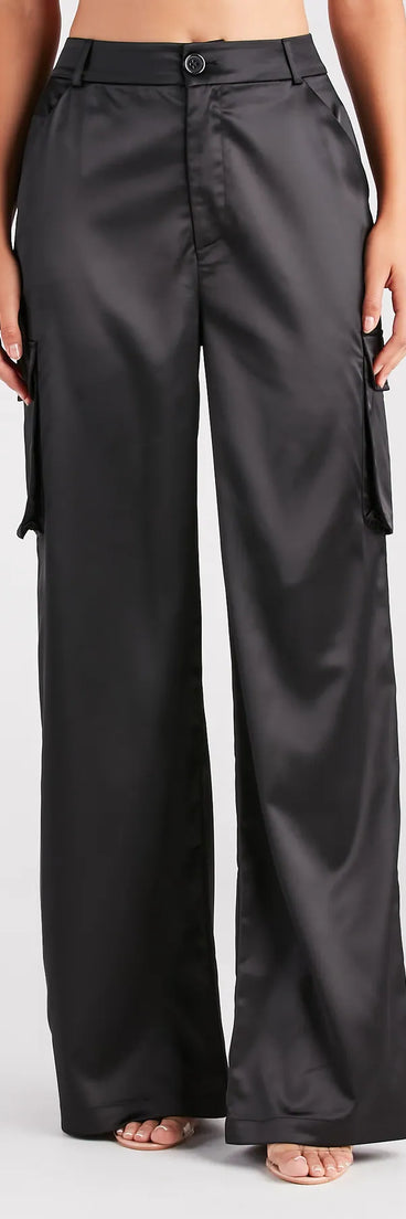 Dress Me Up Satin Straight-Leg Cargo Pants