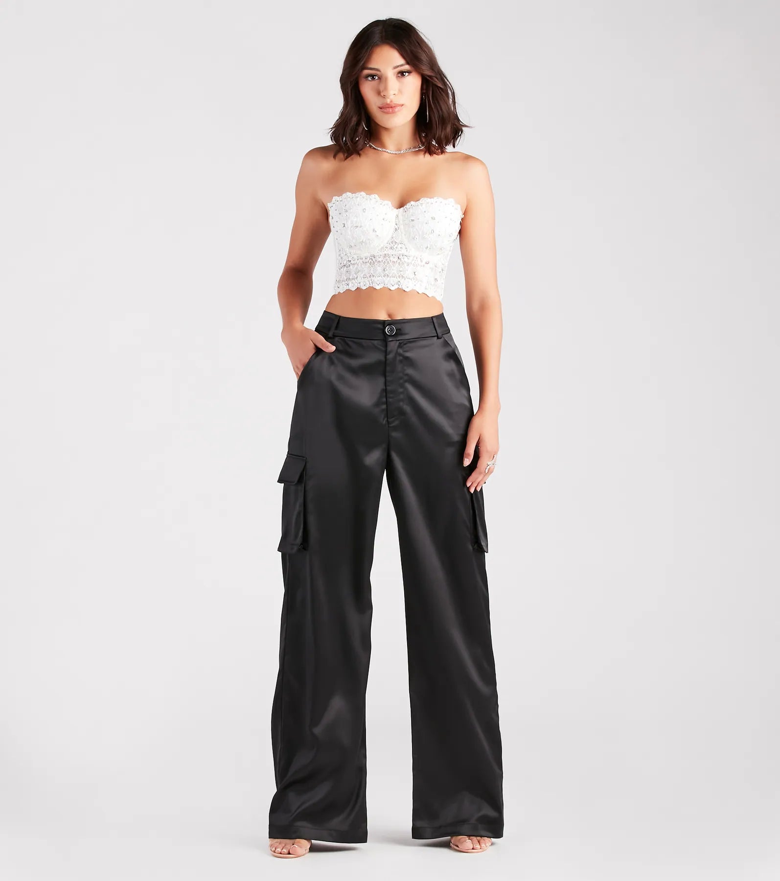 【OVERDUEFLAIR】CARGO SATIN PANTS_BLACK 06402-
