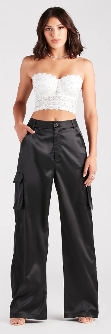 Dress Me Up Satin Straight-Leg Cargo Pants