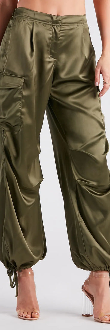 Pulling Strings Satin High-Rise Cargo Pants
