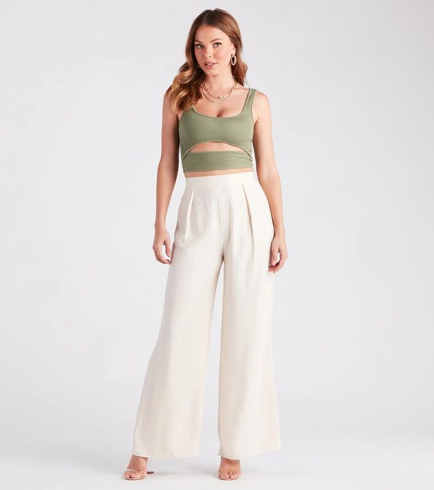 【SATIIIZ】Edran Pintuck Wide Pants Edikted Leopard Fold Over Pants | PacSun