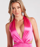 Heavenly Glow Satin Halter Open Back Jumpsuit