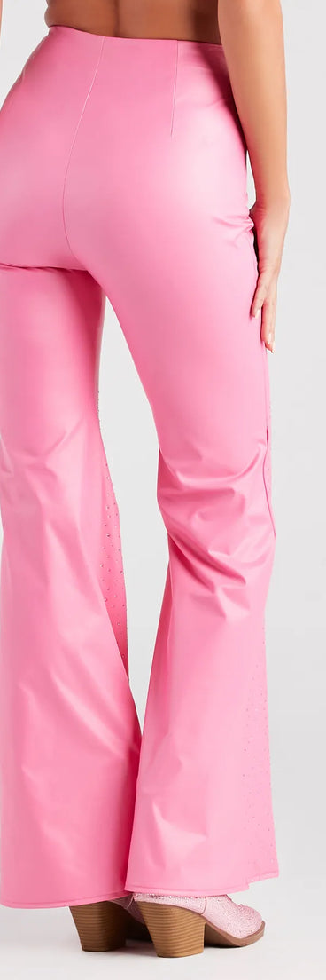 Fashion Doll Rhinestone Faux Leather Flare Pants