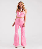 Fashion Doll Rhinestone Faux Leather Flare Pants