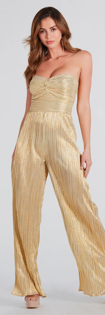 All The Attention Metallic Strapless Jumpsuit