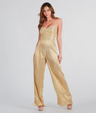 All The Attention Metallic Strapless Jumpsuit