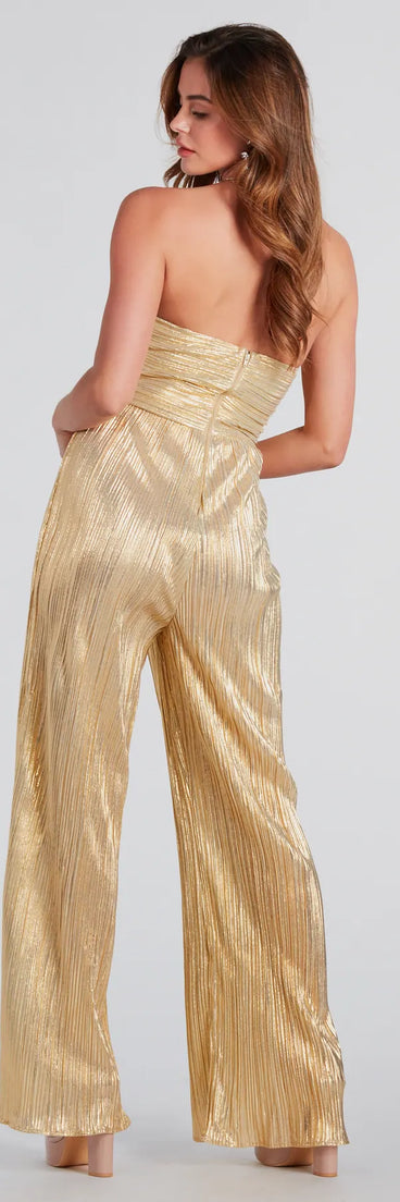 All The Attention Metallic Strapless Jumpsuit